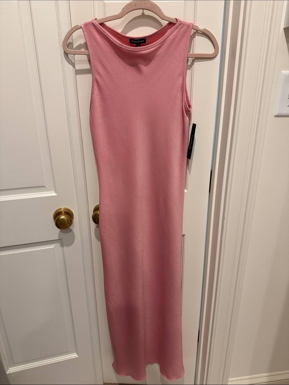 Pink Silky Sleeveless Midi Dress
